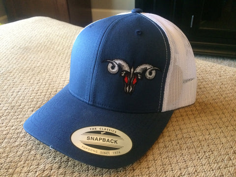 Blue and White MadRam11 Snapback Trucker Hat